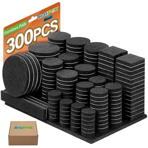 Filzgleiter Selbstklebend Set 300 Stück - Schwarz - Premium Möbelgleiter Filz Pads 5 mm Starke - Filz für Stühle Bodengleiter- Effektiver Schutz Ihrer Möbel & Holzfußböden(Eckig und Rund) Cover