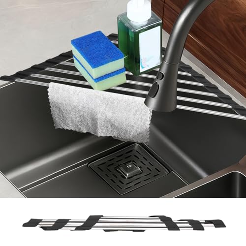 Fililogor Paquete de 2 escurreplatos triangulares enrollables, escurridor de fregadero pequeño plegable con silicona resistente al calor, escurridor de platos sobre el fregadero, soporte de esponja