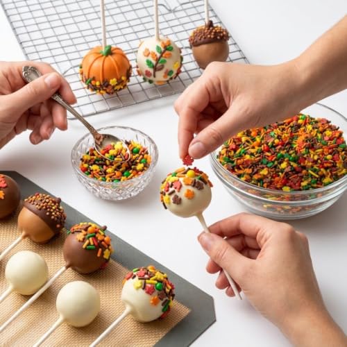 Image of Manvscakes Autumn Themed Sprinkle Blend with Colored Sugar Leaf Shapes