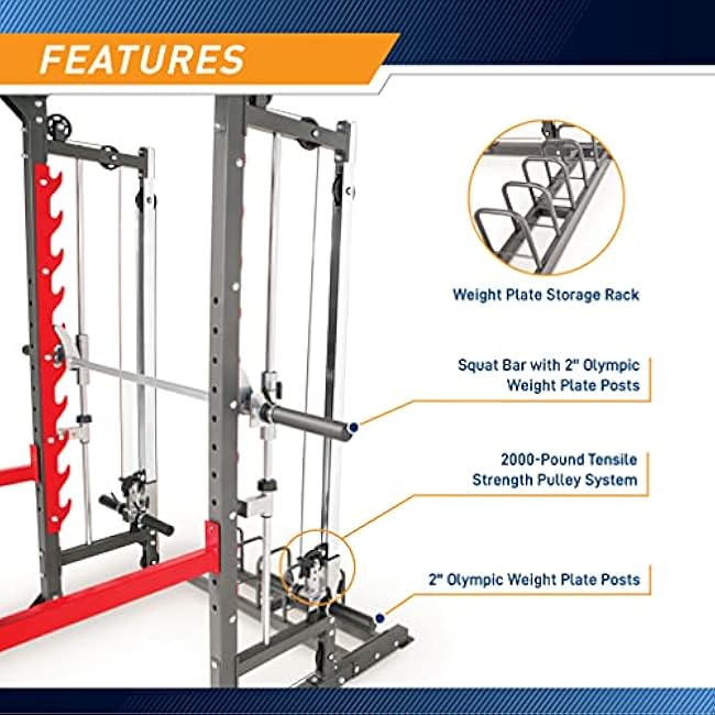 Marcy Smith Machine Home Gym System SM-4903, All-in-One Strength Training Cage with Weight Bench, Pulley, Squat Rack & Workout Station