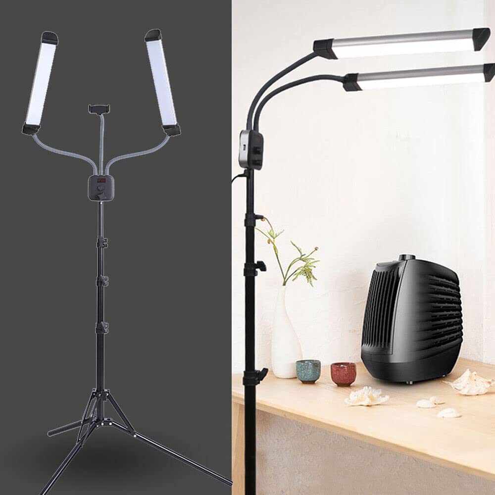 Juego de luces LED regulables para fotografía, iluminación de estudio con trípode y bolsa de transporte para maquillaje, pestañas, cejas, tatuajes, extensión de pestañas, lámpara de luz diurna |
