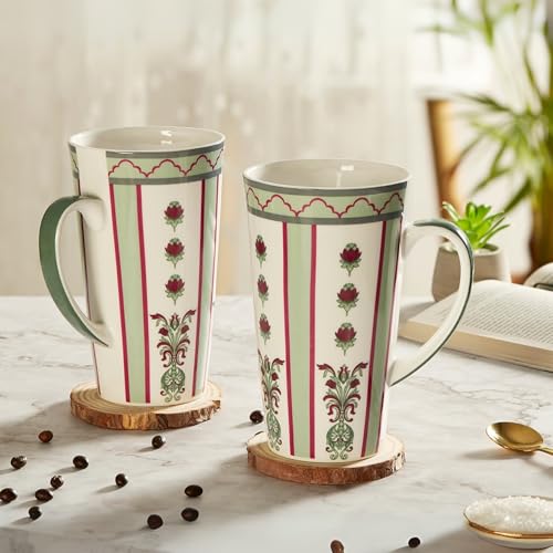 Image of India Circus Fine Elegant Design Ceramic Tall Milk Mugs for Home and Kitchen (Multicolor, 600 ml) - Set of 2 (CC19)