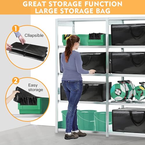 YZK Umzugstaschen Groß 4 Stück mit Rucksackgurten und Reißverschlüssen, Aufbewahrungstasche für Bettdecken Kleidung, Moving Bags für Umzug, Reisen, Camping, Gartengeräte (Schwarz)