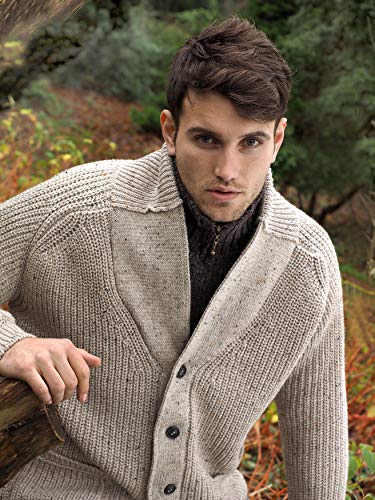 Aran Crafts Men's Irish Cable Knitted Ribbed Shawl Cardigan (100% Merino Wool)3