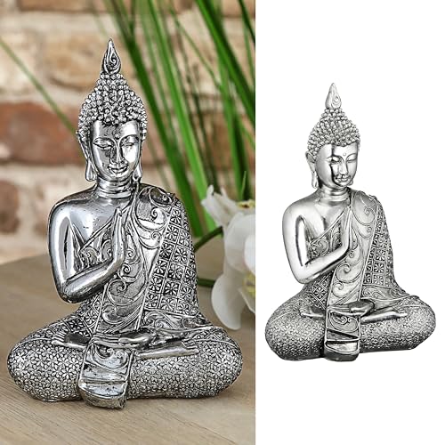 Cepewa Buddha sitzend | 12x17,5x7cm Silber Polyresin | Statue...