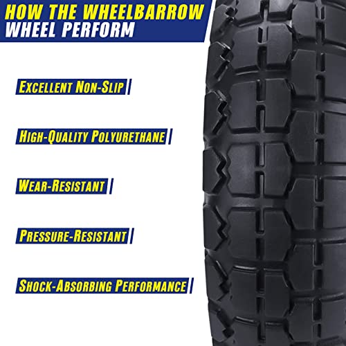 2 Pcs 10" Flat Free Tires Solid Pneumatic Tires Wheels, 4.10/3.50-4 Air Less Tires With 5/8 Center Bearings, For Wheelbarrow/Trolley Dolly/Garden Wagon Carts/Hand Truck/Wheel Barrel/Lawn Mower, 2 Pack #TOP4