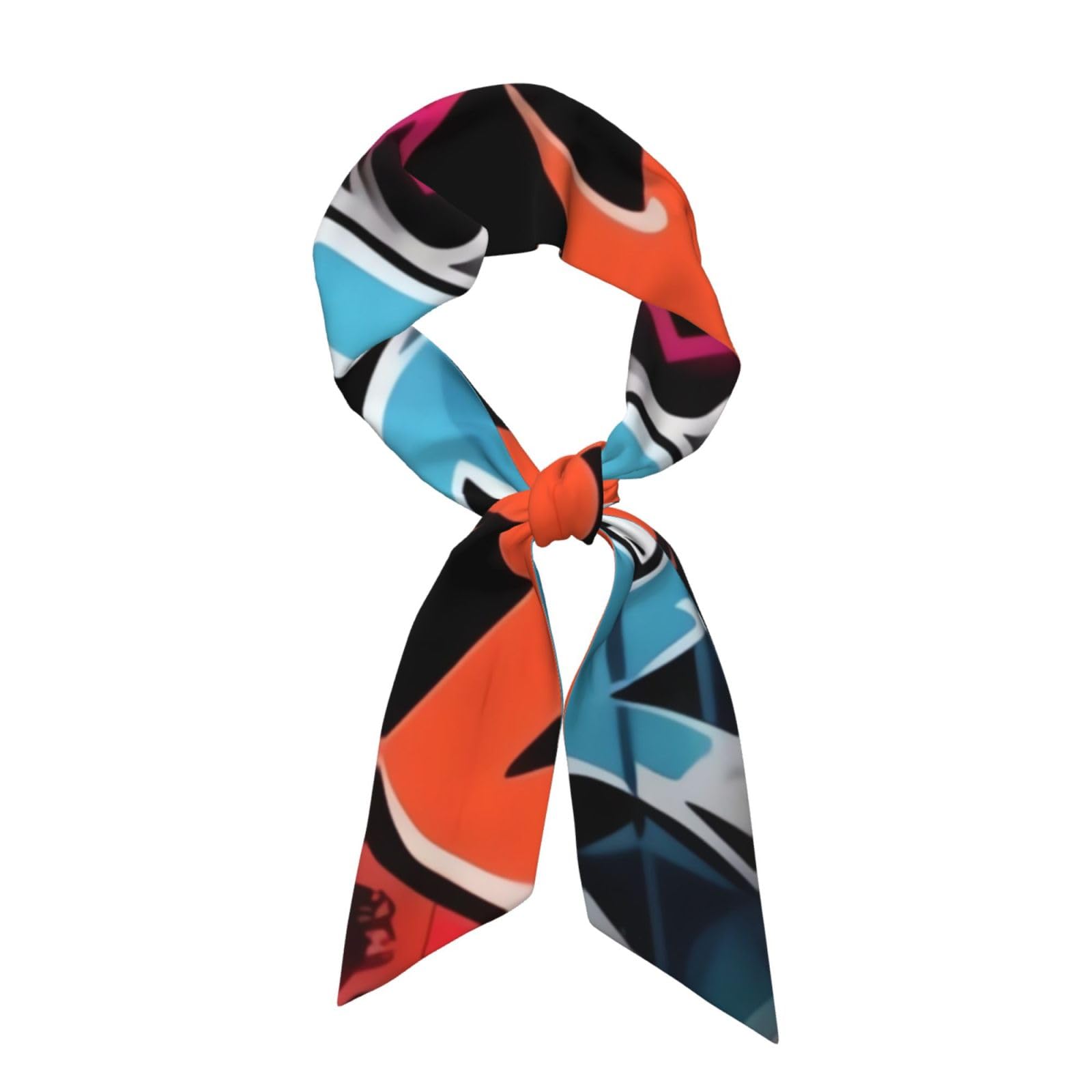 TRSGKSQP Graffiti Hip Hop Silk Neck Scarf for Women Hair Scarves Satin Bandanas Fashion Headband Long Neckerchief