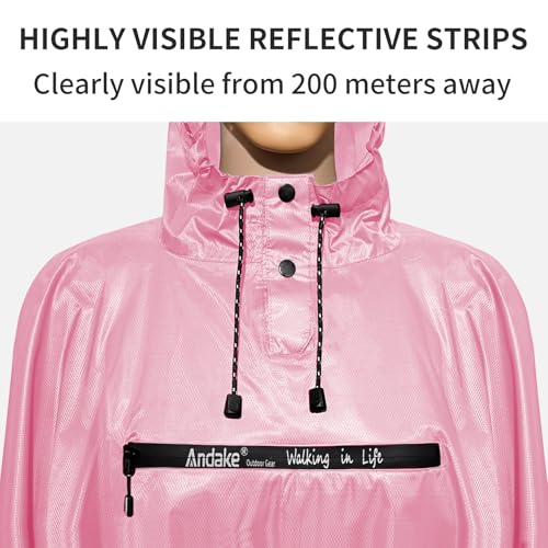 Andake Regenjacke Regenponcho Regencape Regenmantel Wasserdicht Unisex mit Kapuze 3 in 1 Multifunktional Atmungsaktiv für im Freien Camping Wandern Angeln Kirschblüte