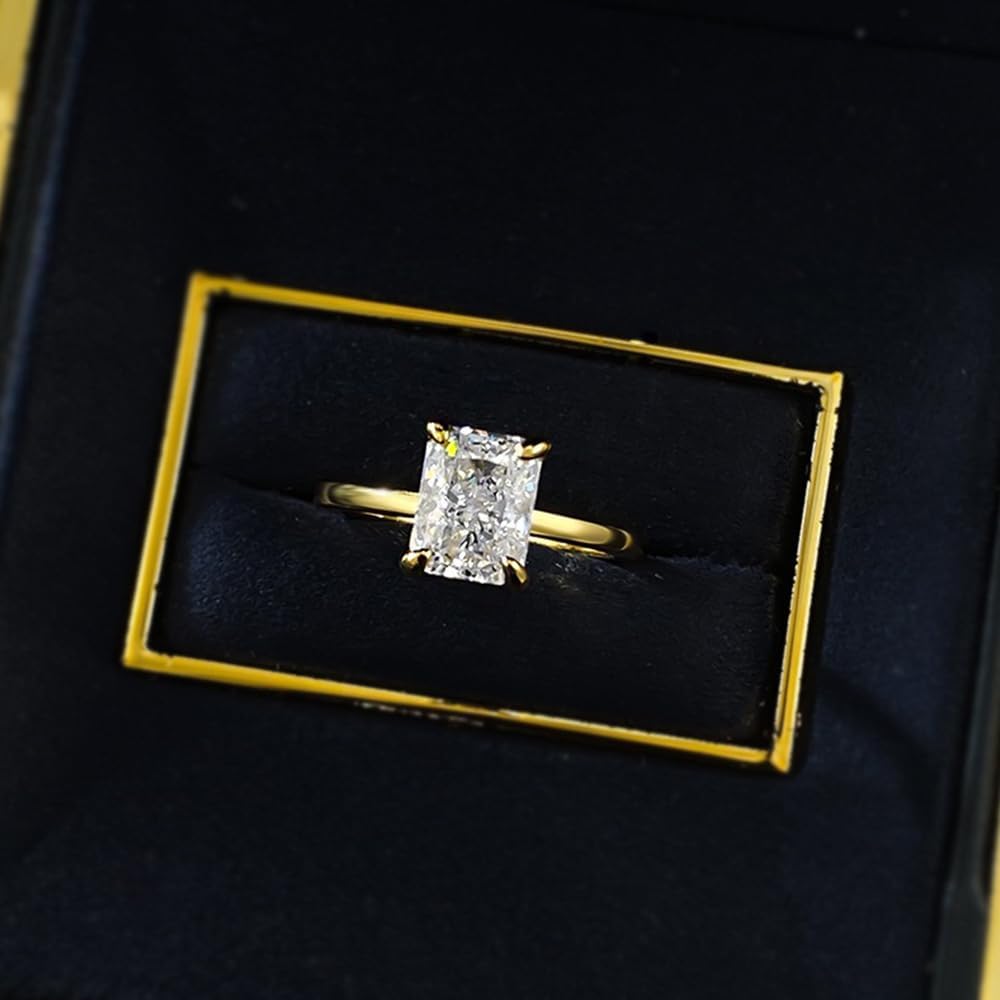 2 Carat Lab Grown Diamond Ring for Women,18K White/Gold Plated Radiant Cut Eternity Rings, D Color VVS1 Clarity Simulated Diamond, Wedding Engagement Anniversary Ring Set