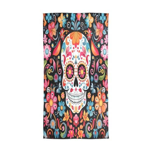 ALAZA Halloween Sugar Skull Flower Floral Chiffon Silk Long Scarf Shawl Wrap2