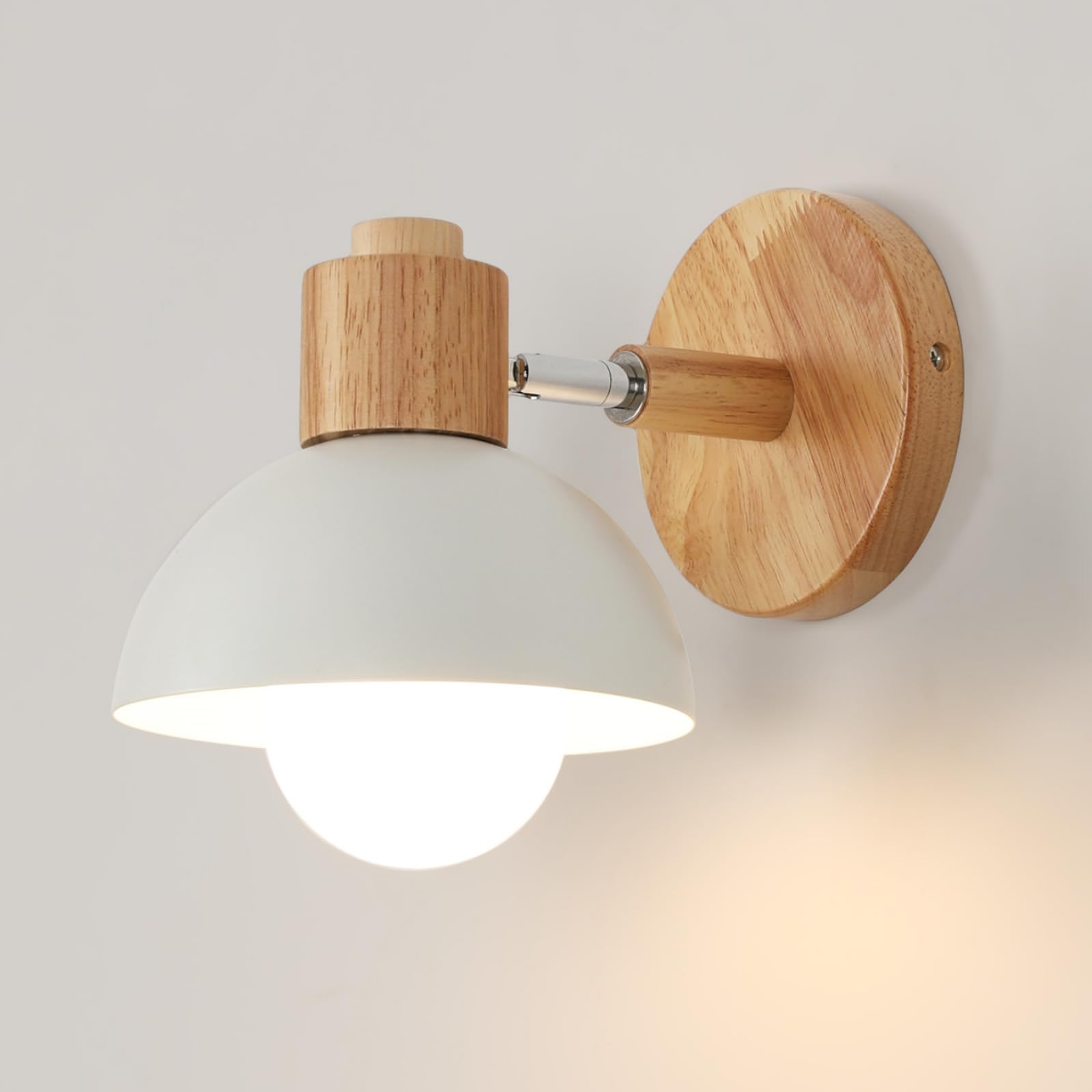 Dorlink Aplique Pared Interior Madera, 1PC Lámpara de Pared Giratorio Madera, E27 Aplique Pared Dormitorio con Pantalla de Vidrio, Apliques Pared Metal para Sala de Estar, Pasillo (Sin Bombillas)