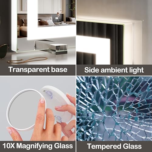 FENNIO Vanity Mirror with Lights,20"x23" Lighted Makeup Mirror, Large Makeup Mirror with Lights, Touch Sensor with Dimmable 3 Modes, Square White