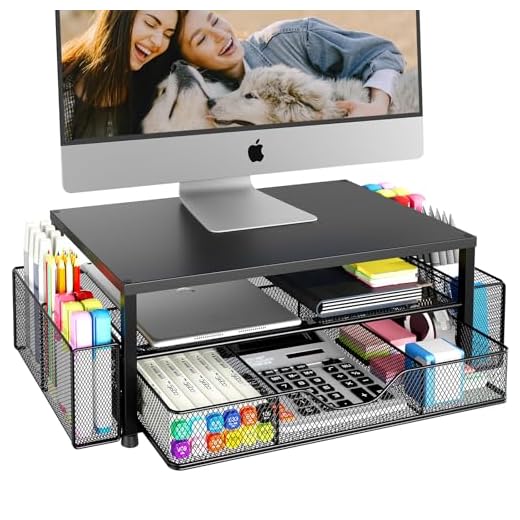27+ Must-Try Desk Organization Ideas for a Tidy Workspace 3 OPNICE Desk Organizer and Accessories, 2-Tier Computer Monitor Stand Riser with Drawer and 2 Pen Holders, Laptop Stand, Office Desk Accessories for Office Supplies, Black
