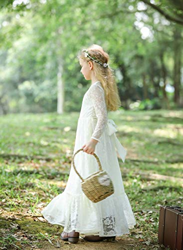 Bow Dream Off White Ivory White Vintage Rustic Baptism Lace Flower Girl's Dress3