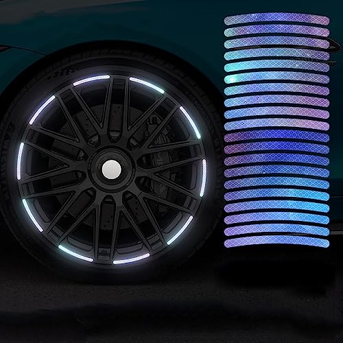 Image of 20PCS Car Wheel Hub Color Strong Reflective Stickers for Cars Night Safety Warning Reflective Stripe Decal Auto Motorcycle Wheels Rim Cycling Bicycle Truck Car Stickers (Color Sky)