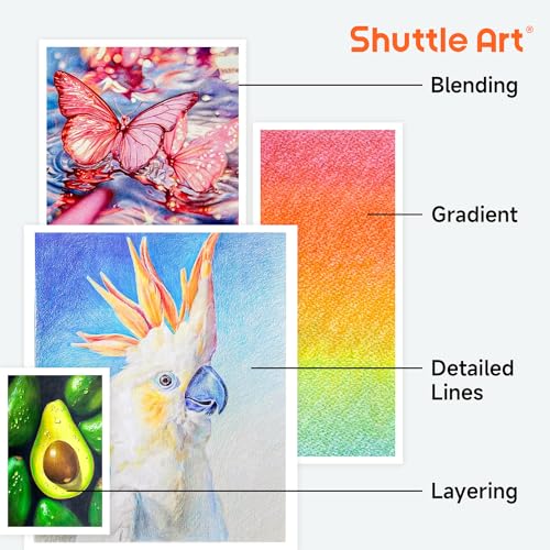 Image of Shuttle Art 172 Colored Pencils, Soft Core Color Pencil Set for Adult Coloring Books Artist Drawing Sketching Crafting