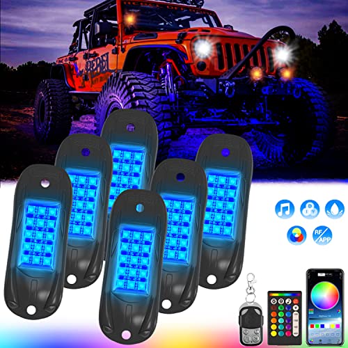 KOSPET Exterior Car LED Lights, RGB Underglow Lights with Apps, 29 Light Modes, Over 16 Million Custom Colors, Music Mode, Timing Function, Suitable for Trucks, Jeep, Off-Road Vehicles-6 Pods