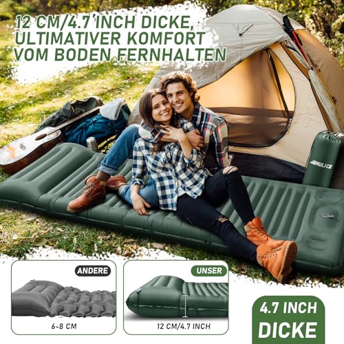 JEMULICE Isomatte Camping, 12CM Verdicktes Aufblasbare Matratze Kleines Packmaß mit Fußpresspumpe, Ultraleicht Wasserdicht Luftmatratze Outdoor, Anti-Ripstop Schlafmatte für Wandern und Strand
