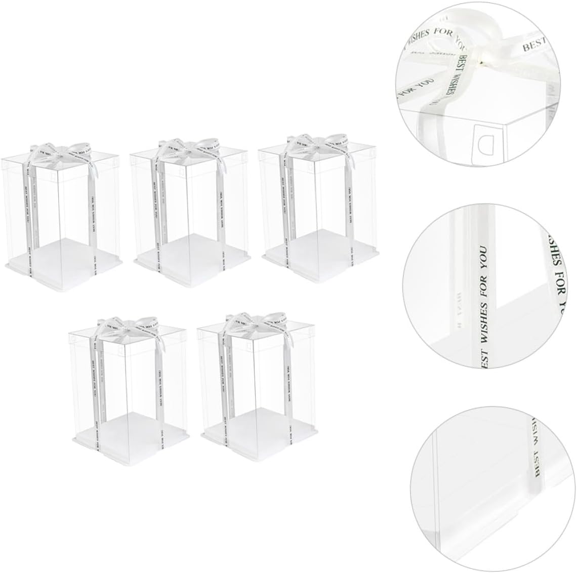 5pcs 8-inch Square Cake Storage Boxes with Lid Double-layer Food-grade Plastic Cake Carriers for Birthday Packaging and Dessert Display