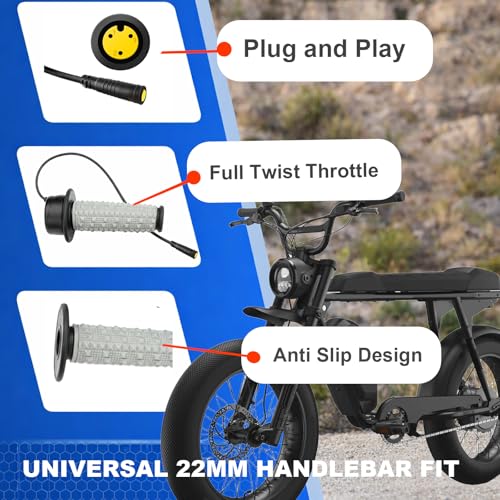 Image of Full Twist Throttle for Super73, Ebike Throttle 3Pin Grip Kit, 12V-72V Plug and Play for Bafang Mid Drive Kit, 7 /8 inch 22mm Handlebar Electric Bike