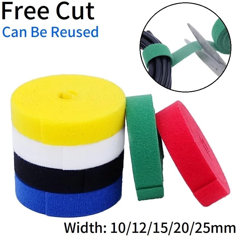 2/10M opaski kablowe wielokrotnego użytku pętla pakiet samoprzylepny zapięcie akcesoria DIY nylonowy pasek organizer klips uchwyt na przewody (żółty, 2 metry - 10 mm) (biały 5M (1 rolka))