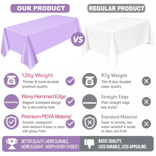 Image of NatNarr 3 Pack Light Purple Tablecloths, Plastic Lavender Table Cloths