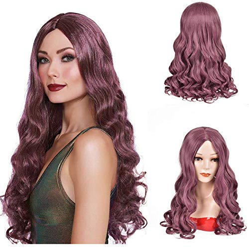 Long Wavy Synthetic Wigs for Women Natural Wave 24 Inch Purple Synthetic Wig Middle Part Dark Root Heat Resistant Hair Wig Cosplay Costume Party Wig (24‘’, Purple)