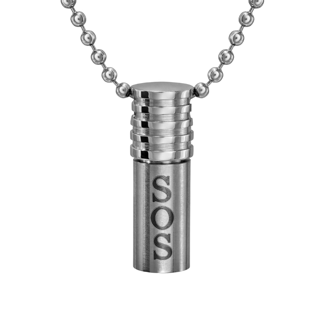 Traveller SOS-Kapsel mit Kette - Edelstahl - Made in Germany - Mit Datenstreifen - Kapsel 30x10mm - Kette 55 cm - Wasser- und staubsicher - 171015