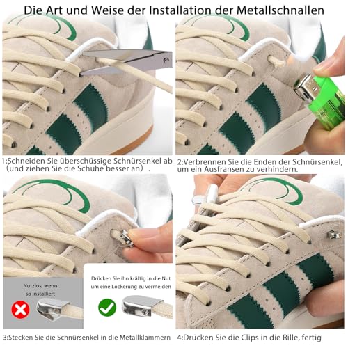 Stepace 2 Paar Elastische Schnürsenkel ohne Binden - 6mm Flache Gummibänder mit Kapselverschluss, Schnellschnürsystem für Sneaker & Sportschuhe, No Tie Laces Kinder Erwachsene Weiß 120