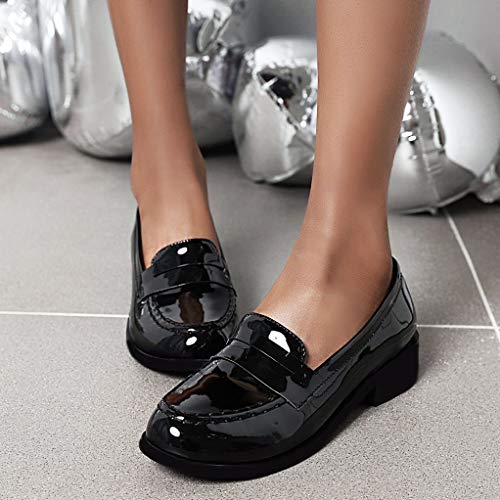 Image of Caradise Women's Patent Leather Loafers Block Heel Slip On Casual Shoes Size 7.5 B(M) US,Black