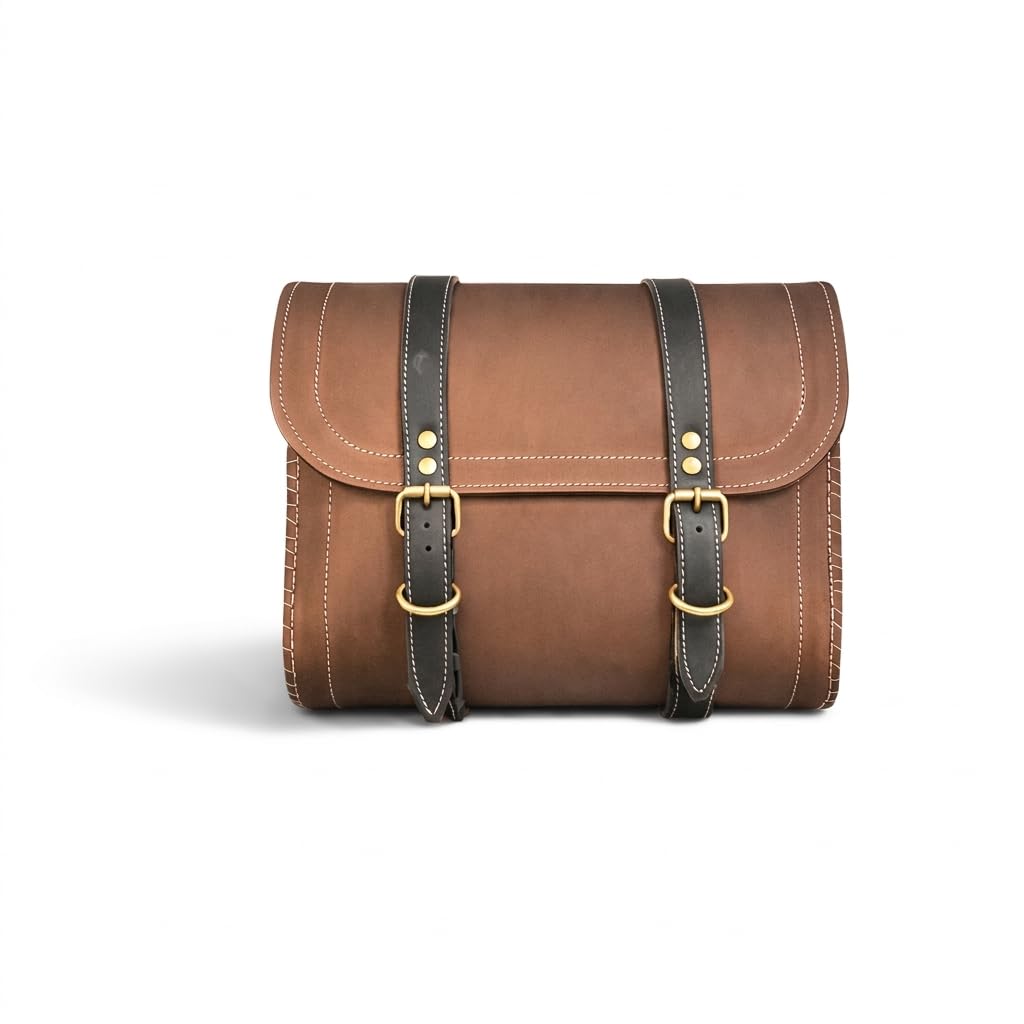 Universal Motorcycle Side Bag with Belt, Faux Leather Saddle Bag for All Bikes, Water Resistant, Easy Installation (Brown)-image-16