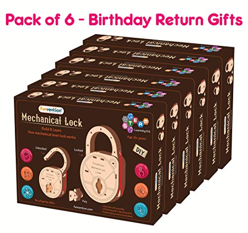 Image of Funvention DIY Mechanical Lock with Key (Pack of 6) - Build Working Lock Yourself - STEM Learning Birthday Return Gifts Party Pack