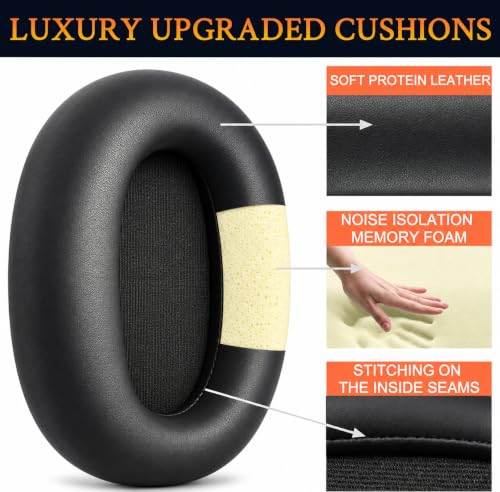 Image of Mizi Replacement Ear Pads Compatible with Sony WH-1000XM6 Headphones, Soft Protein Leather Ear Cushions with High-Density Memory Foam, Noise Isolation, Black