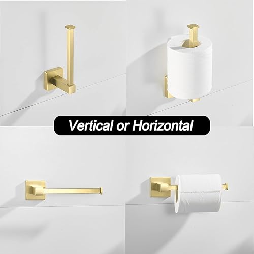 Miniatura 6 de FORBATH Soporte de papel higiénico dorado, accesorios de baño de oro cepillado, soporte para toallas de mano, juego de soporte de rollo de papel