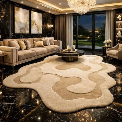 Image of Irregular handtufted Rug Abstract Design Large 6x8 ft Artisan Crafted Wool Carpet Modern Organic Shape Vibrant Living Room Decor piece Stylish Unique