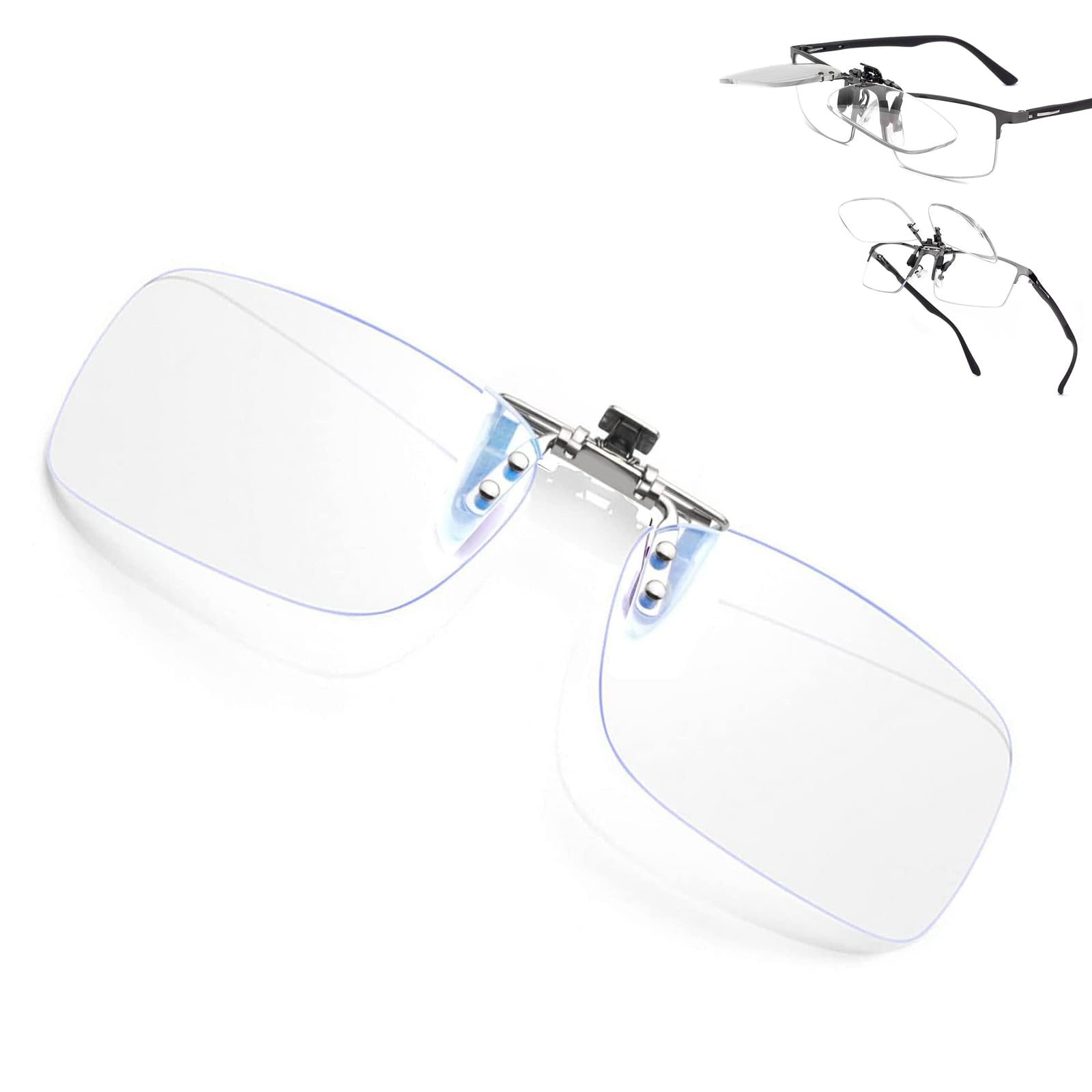 [JINSCOOP] クリップ式 老眼鏡 跳ね上げ 前掛け老眼鏡 「+1.0～+3.5」ブルーライトカット リーディンググラス 跳ね上げタイプ メガネの上から コンパクト クリップアップ クリップオン シニアグラス 読書用 大きく見える 細かい作業 携帯便利 軽量 ケース (シルバー, 2.0, 倍率)