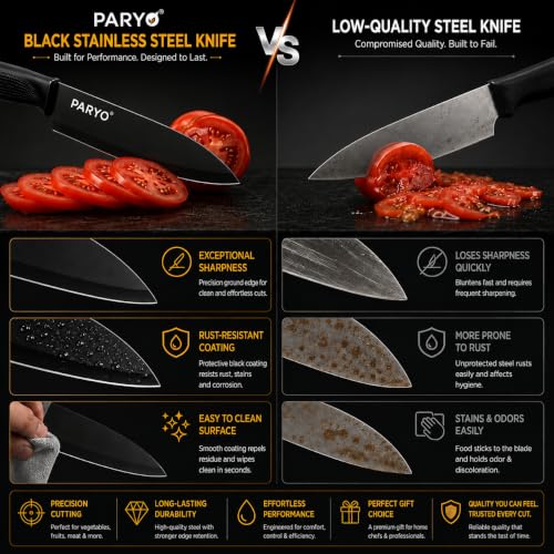 Image of PARYO 3 Pcs Kitchen Knife Set with Protective Covers, Stainless Steel Blades Non-Slip Handle, Multipurpose Vegetable, Fruit & Food Cutting Knives for Home Kitchen and Restaurant Use (ONLY Knife Set)