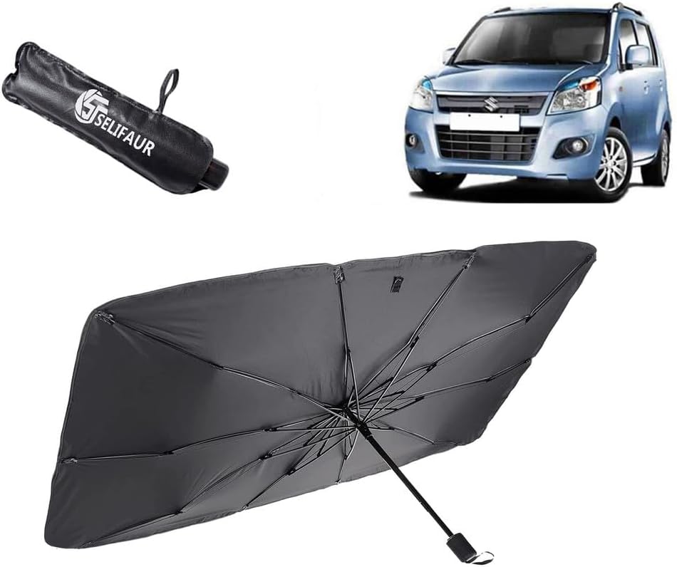 Car Windshield Sun Shade Umbrella,Pull Ring Car Sunshade Front Window Cover,Foldable Sunshade Umbrella with Opening Design for UV Ray Block & Sun Heat Protection for Wagon R 2013 (Small,Large)