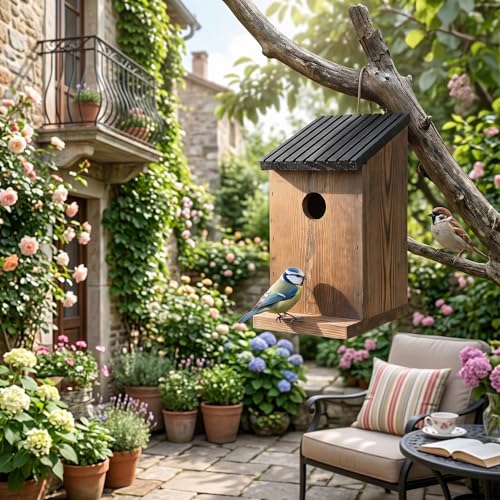 Yosoo Health Gear Wooden Bird House Artigianale a Mano Paulownia Birdhouse in Legno per Pappagalli per Nidificare il Riparo Sicuro con Facile Uscita in Entrata Ideale per la Decorazione del Giardino