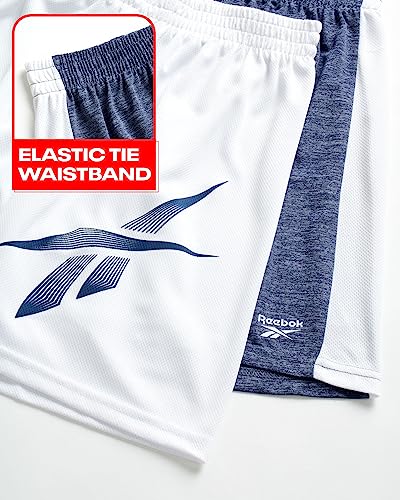 Reebok Boys\' Athletic Mesh Shorts - 2 Pack Active Performance Dry Fit Running Basketball Gym Shorts for Boys (Sizes: S-XL), Size Small, Blue/White - Thumbnail 5