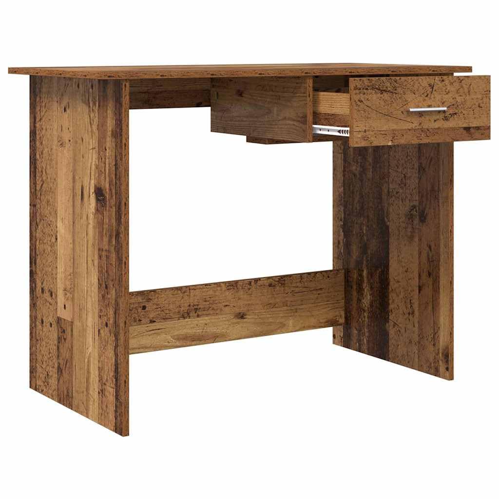 Escritorio de madera recuperada de 100 x 50 x 76 cm con cajón, ahorra espacio para oficina en casa, oficina y habitación juvenil, ergonómico y versátil como espacio de trabajo para ordenador