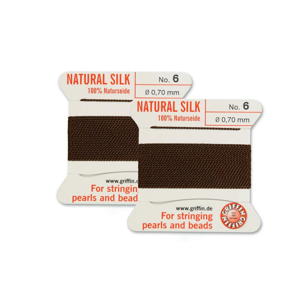 Glz Brown 2 Pcs Griffin Natural Silk Beading Cord Thread And Needle Size 6 Color