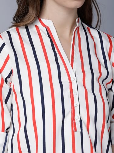 Image of Tokyo Talkies Women's Colorful Striped Shirt-Style Top | Colorful Accents with A Relaxed Yet Structured Fit for A Fresh Look | Tops for Woman | Women Tops | Stylish Top