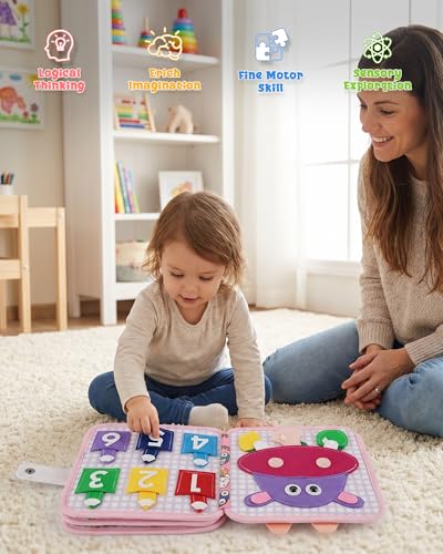 Image of Montessori Busy Book, 8-Page Sensory Activity Toy, Rabbit | 8 sensory pages, Fine motor and dressing practice, Portable travel toy, Birthday gift for boys and girls