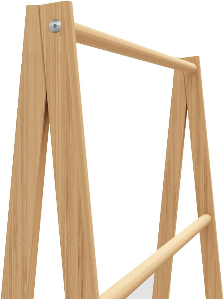 Bamboo Ladder Towel Rack with Storage Shelf, Freestanding Bath & Beach Towel Holder for Indoor Outdoor Use, Poolside, Bathroom, Bedroom, Eco-Friendly Wooden Organizer