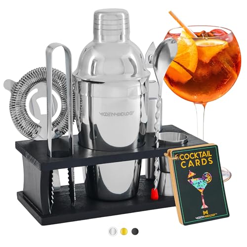 Mixology Bartender Kit with Stand | Bar Set Cocktail Shaker Set for Drink Mixing - Bar Tools: Martini Shaker, Jigger, Strainer, Bar Mixer Spoon, Tongs, Opener | Best Bartender Kit for Beginners