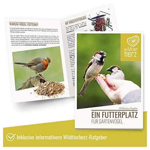wildtier herz I Vogelfutterhaus M Handarbeit aus Natur-Holz für Gartenvögel wetterfest, naturbelassen I 30cm x 23.5cm x 20cm | Vogelhaus zum Aufhängen im Garten und Balkon