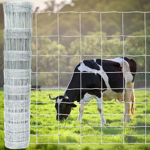 4ft x 33ft Galvanized Steel Wire Fence, Heavy Duty Cattle Fence for Goats, Deer, Hogs – Farm Repair and Replacement Use