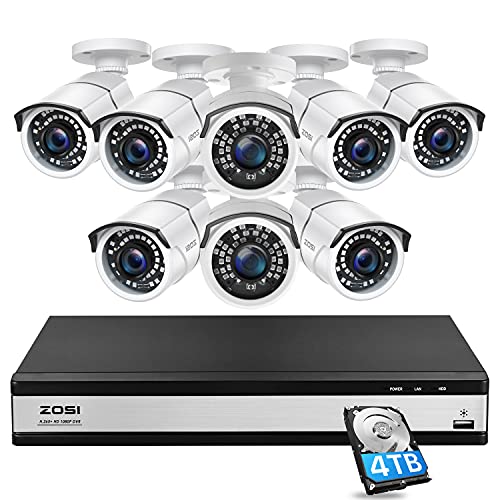 ZOSI H.265+ 16 Channel Security Camera System 1080p,16 Channel Hybrid DVR with Hard Drive 4TB and 8 x 1080p Surveillance Cameras Outdoor Indoor with 120ft Night Vision,105°Wide Angle, Remote Access