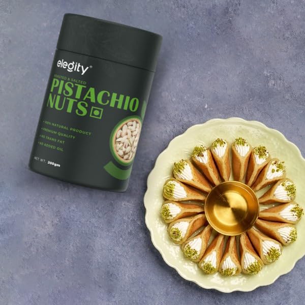 Image of Elegity California Salted Pistachios Papertube 200 gm | Namkeen Pista Dry Fruit | Crunchy, Tasty & Healthy | Rich in Fibre & Protein | No Added Preservatives & Colour in Nutritious Nuts
